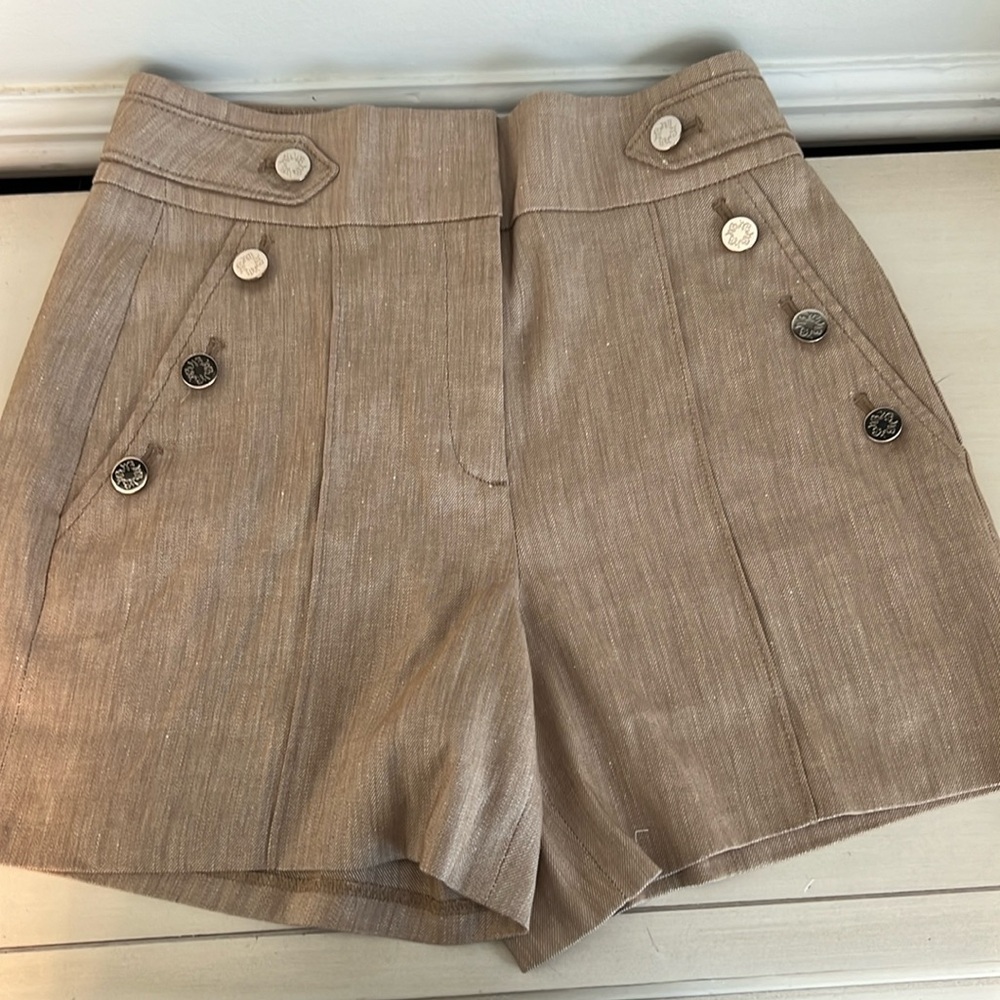 White House Black Market Tan Button-Detail Shorts